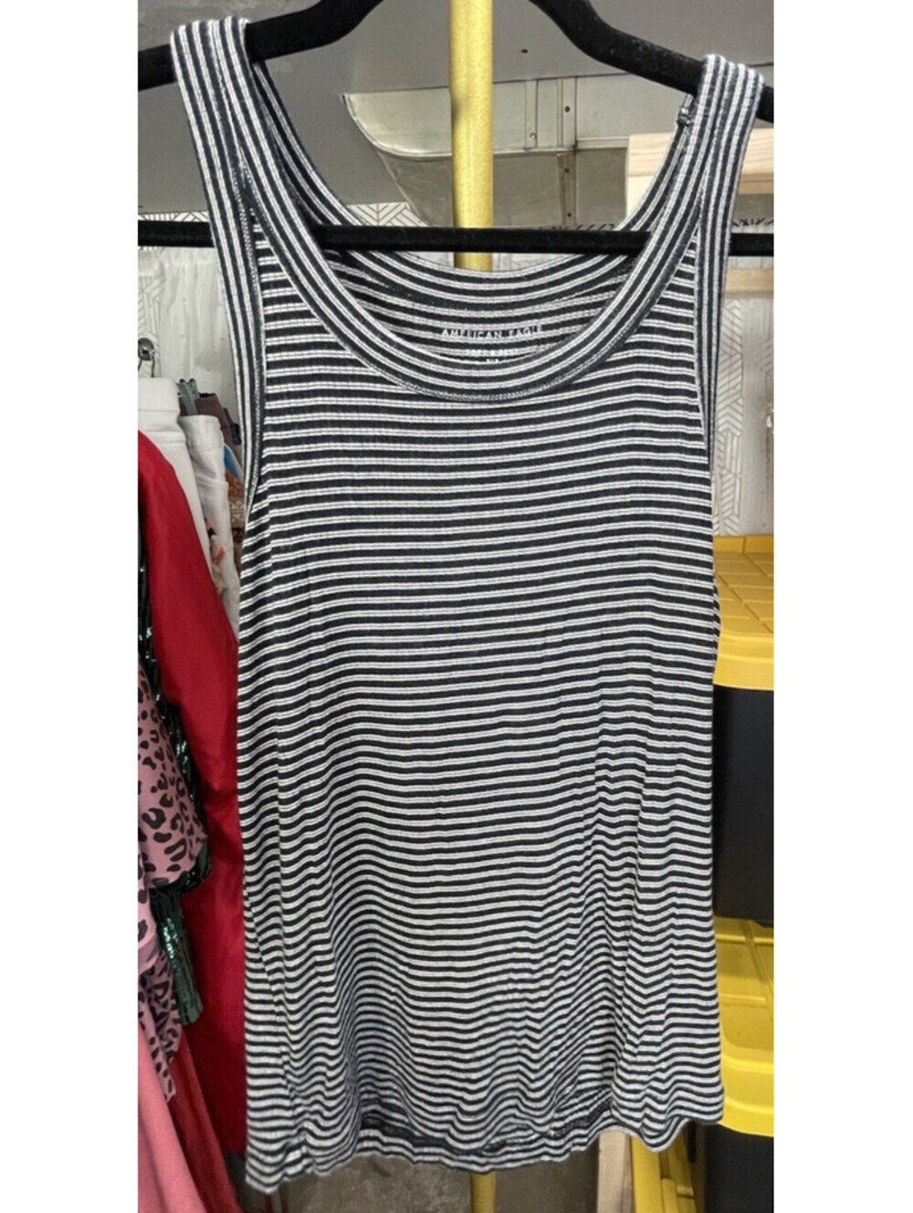 American Eagle Soft & Sexy Tank Top Sz M Black White Striped Ribbed Knit Casual